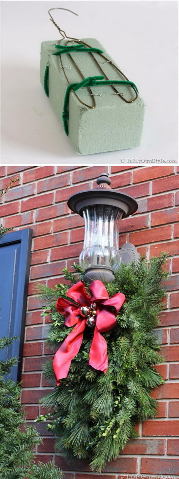 Use A Block Of Foam To Make Christmas Porch Light Decoration. 