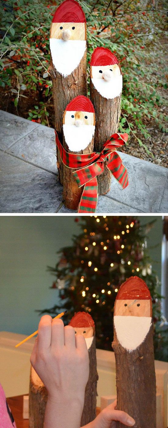 Paint Santas From Logs. 