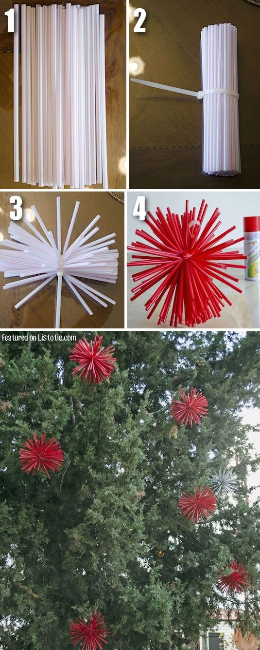Make Starburst Ornaments From Spray Painted Straws. 