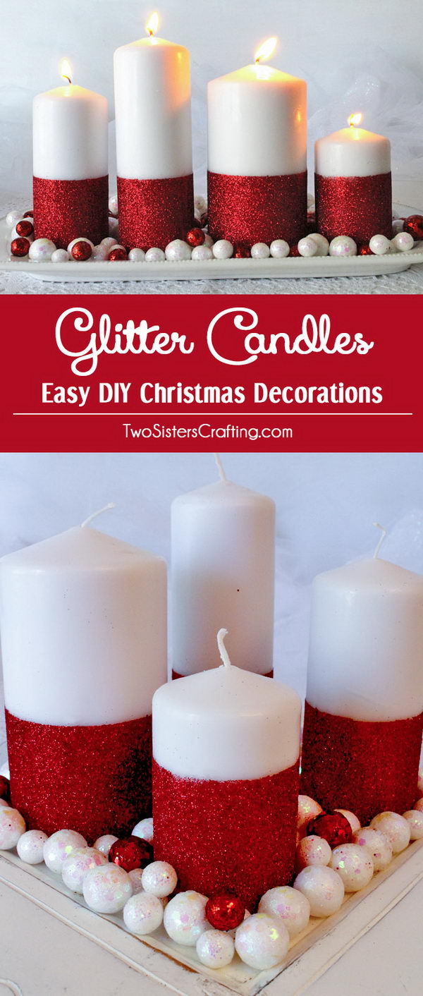 Make Glitter Candles For Holiday Table Decoration. 