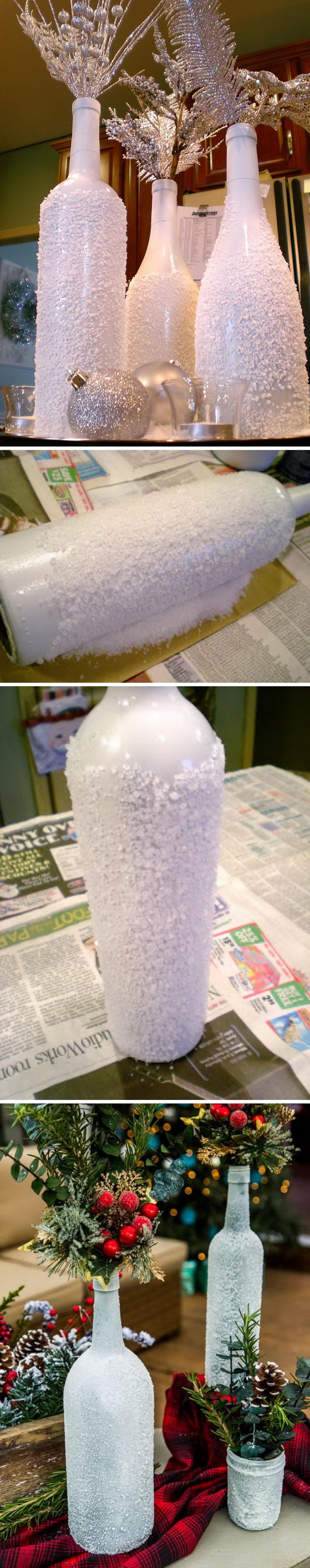 DIY Snow Vases From Wine Bottles. 