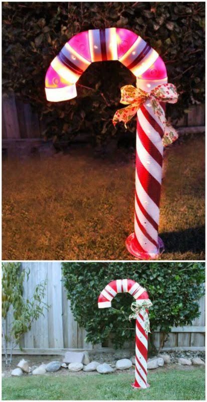 DIY Lighted Candy Canes from PVC Pipe and Christmas Lights. 