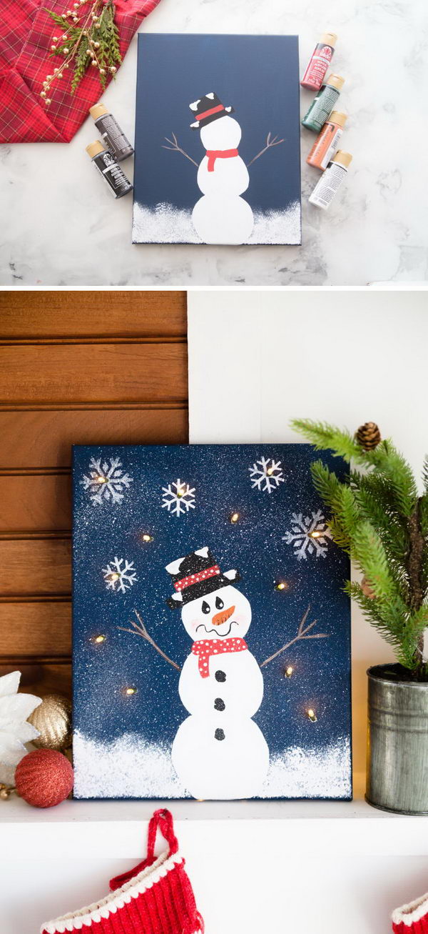 DIY Lighted Snowman Canvas. 
