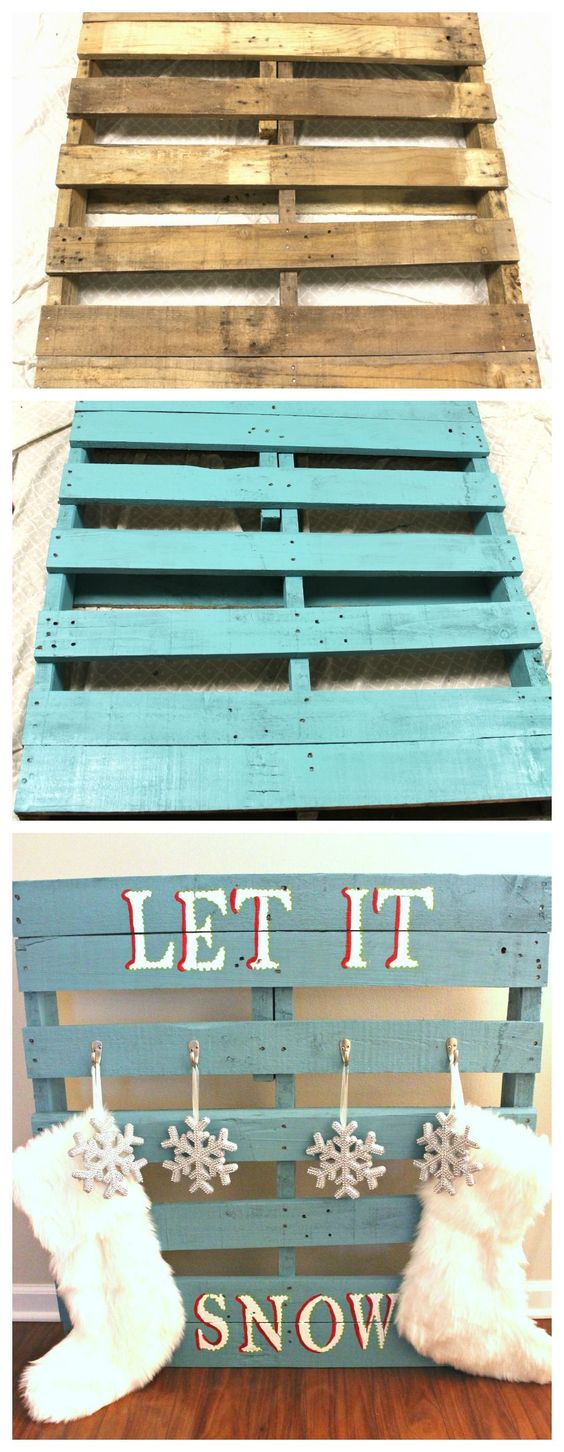 DIY Holiday Stocking Holder Made From Pallet. 
