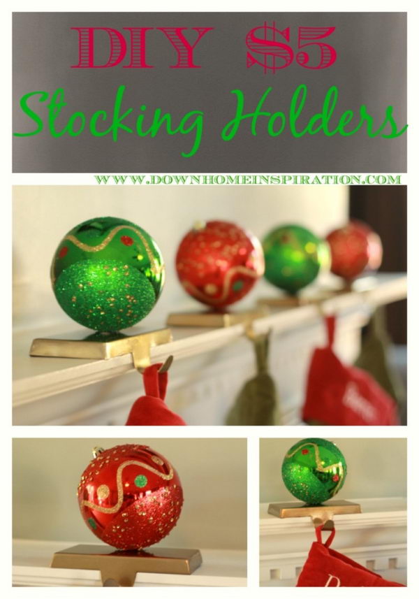 DIY $5  Christmas Ornament Decorated Stocking Holder. 