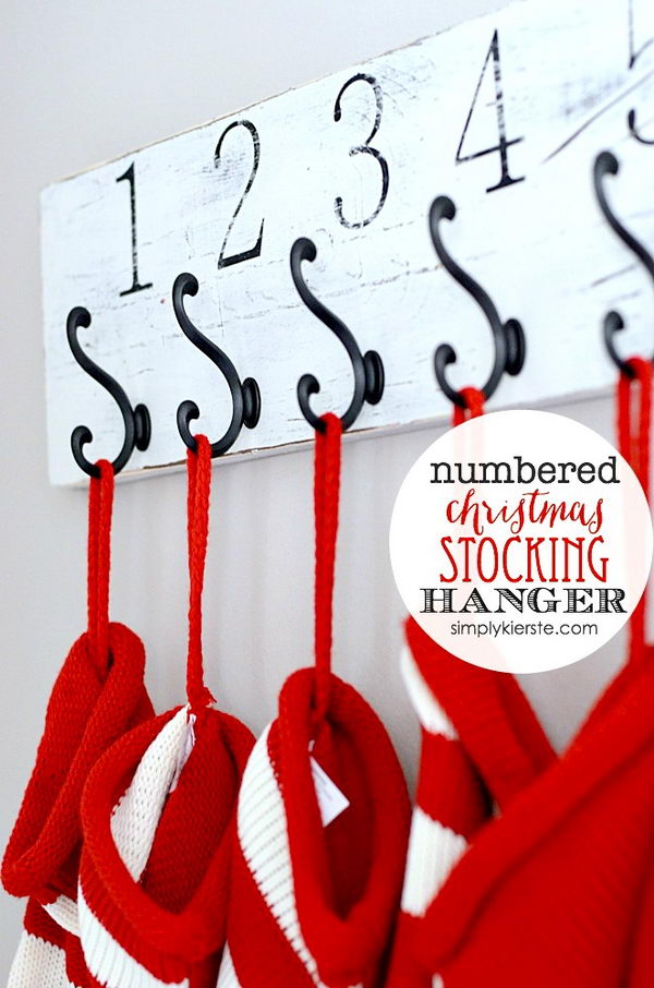 DIY Rustic Numbered Wall Mounted Stocking Holder. 