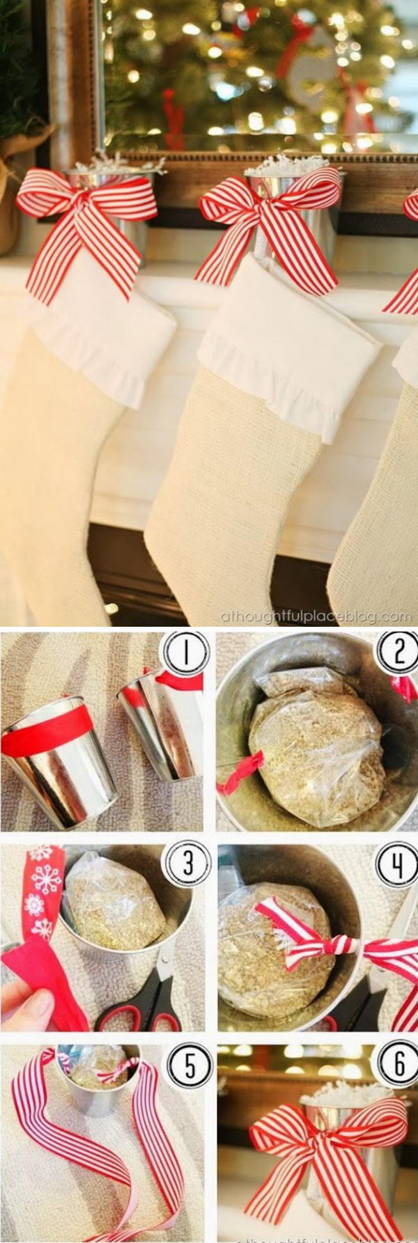 Cute DIY Stocking Holder Made With Tin Pails. 