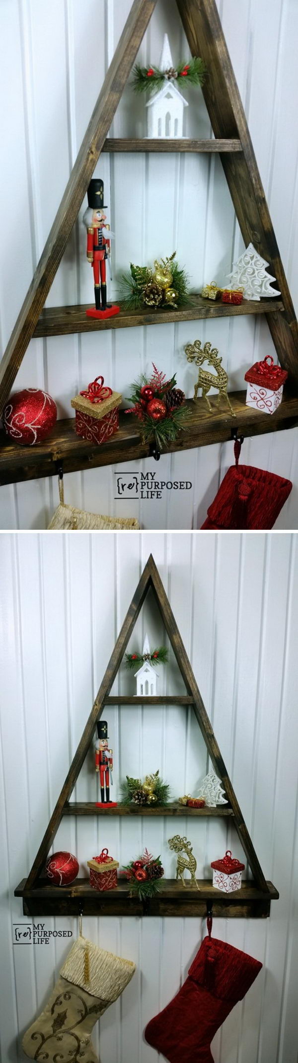 DIY Christmas Tree Shelf Stocking Holder. 