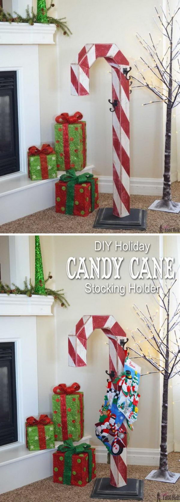 DIY Candy Cane Stocking Post. 
