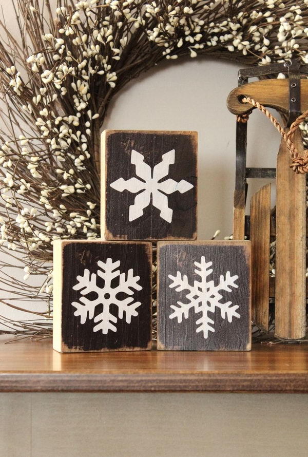 Rustic Snowflake Wooden Blocks. 