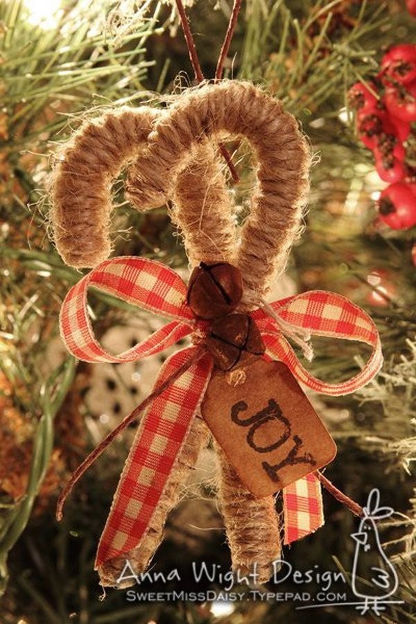 Twine Candy Cane Ornaments For Christmas. 