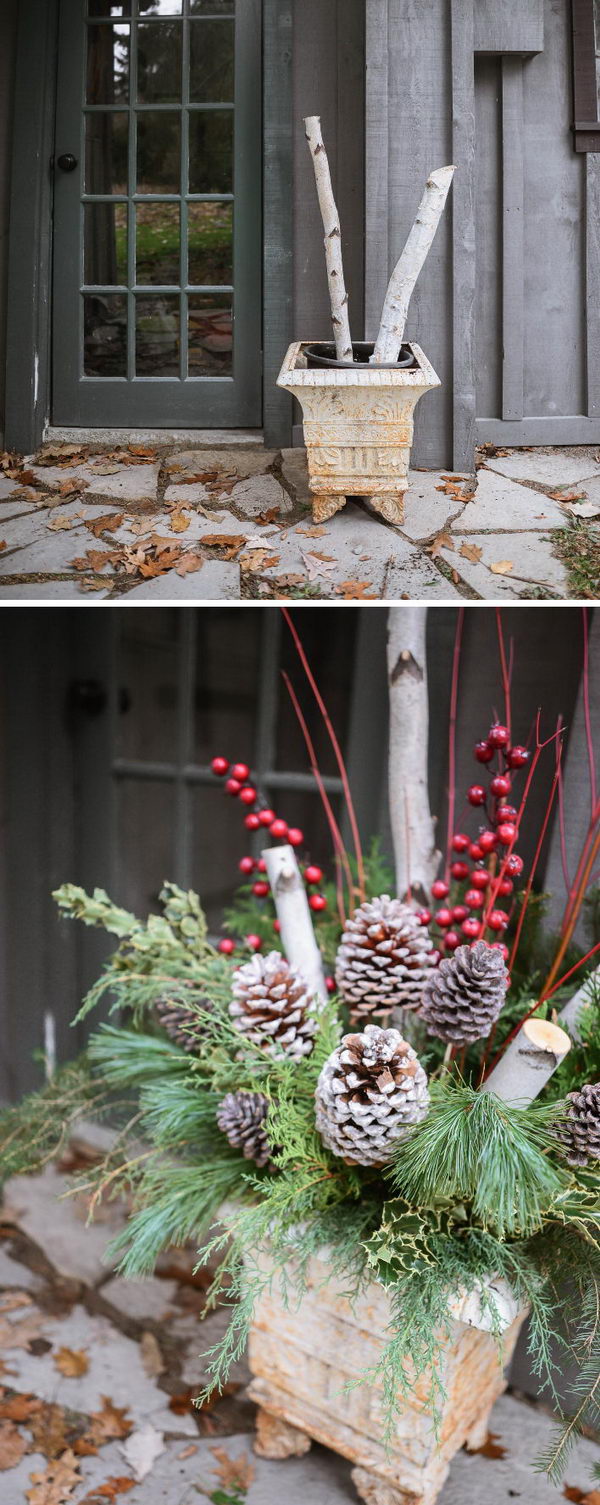 Rustic Outdoor Christmas Planters. 
