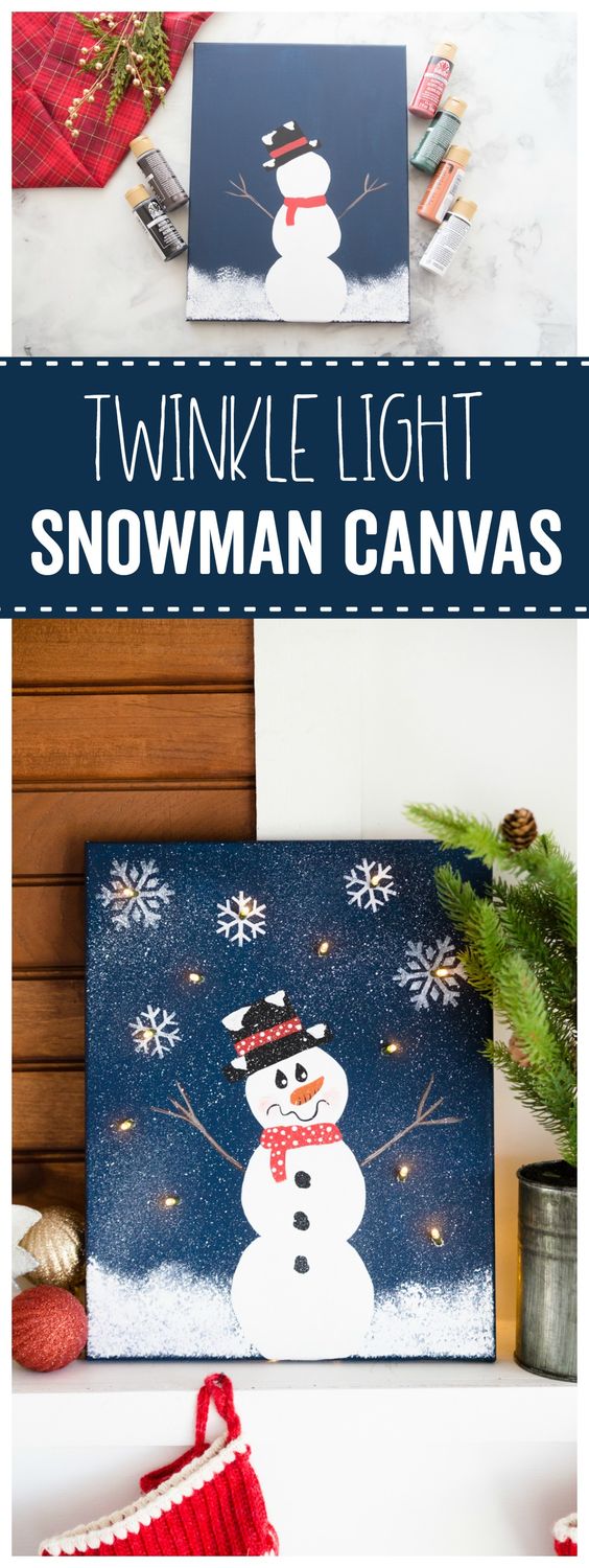 DIY Lighted Snowman Canvas. 