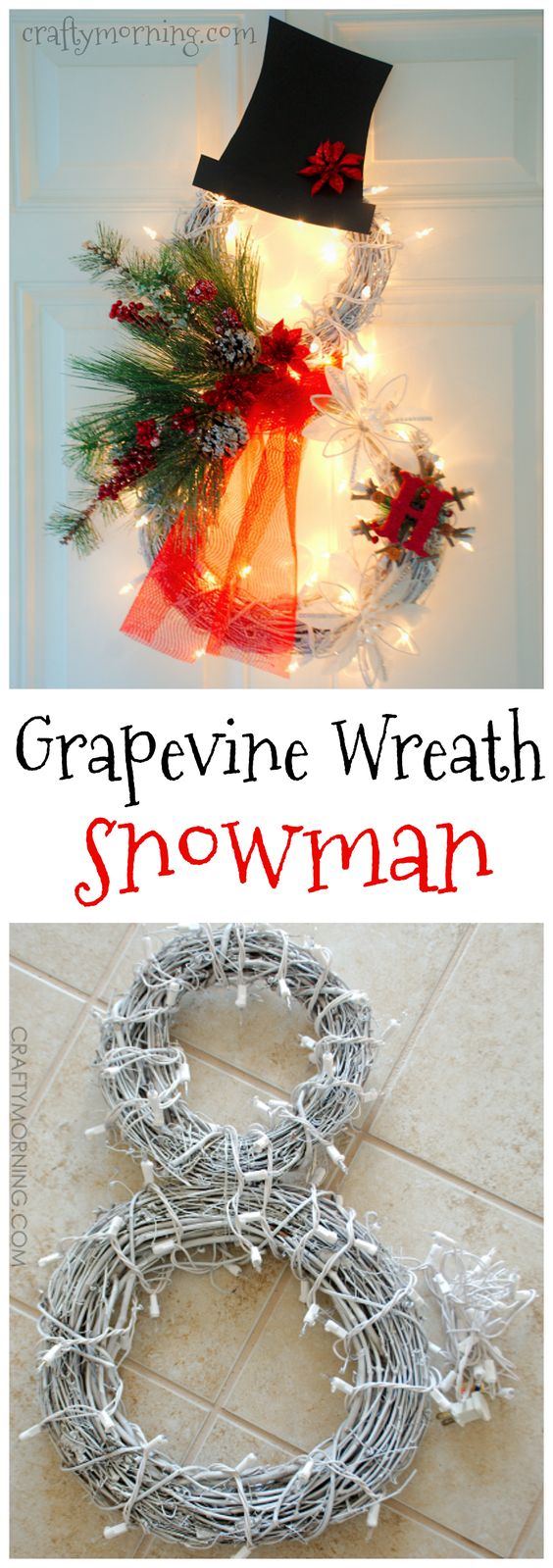 Lighted Grapevine Snowman Wreath. 