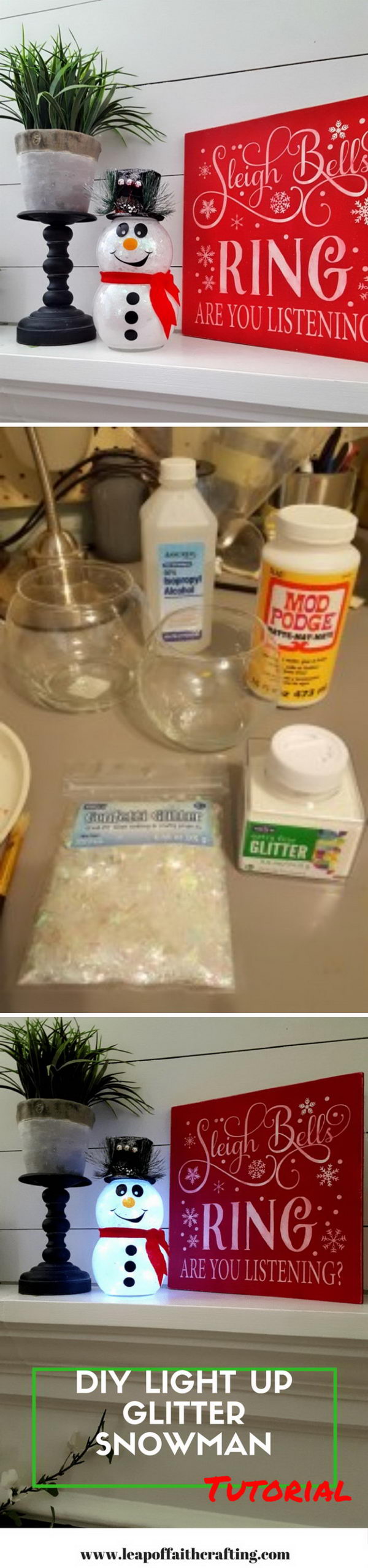 DIY Light up Glitter Snowman. 