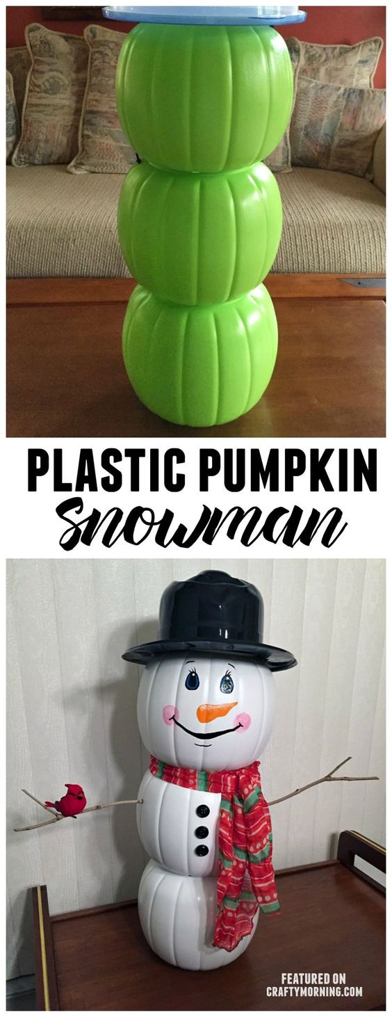 Plastic Pumpkin Snowman. 