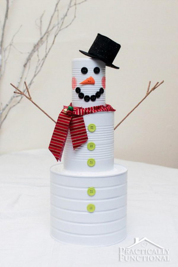 Adorable Tin Can Snowman. 