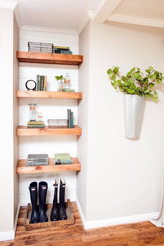 Open Shelves In The Corner For Storage. 