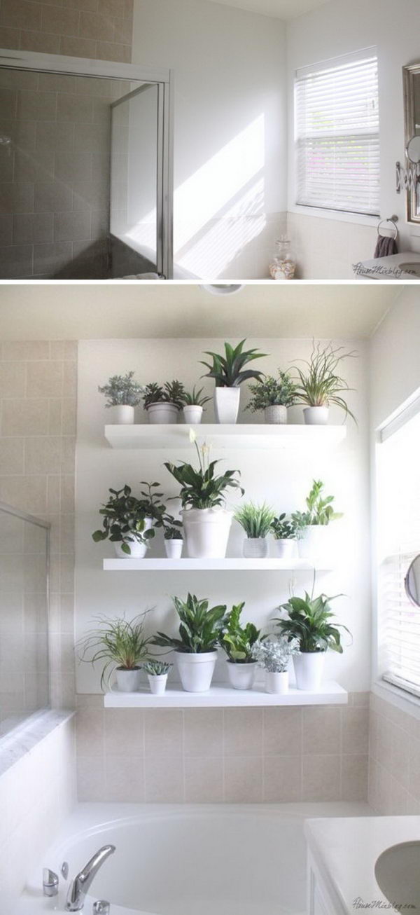 Plant Wall With White Pots And Ikea Lack Shelves. 
