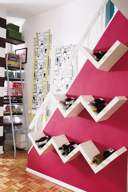 Using Ikea Lack Shelves To Make Zigzag Wine Storage. 