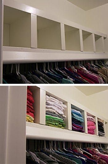 Create Cubby Storage On An Upper Closet Shelf Using LACK shelf. 