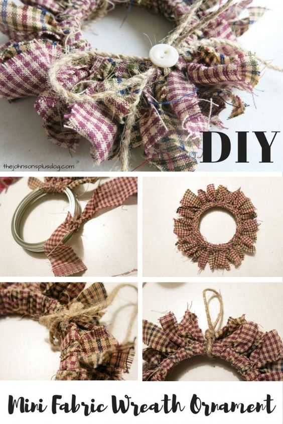 Mason Jar Lid Mini Fabric Wreath Ornaments. 