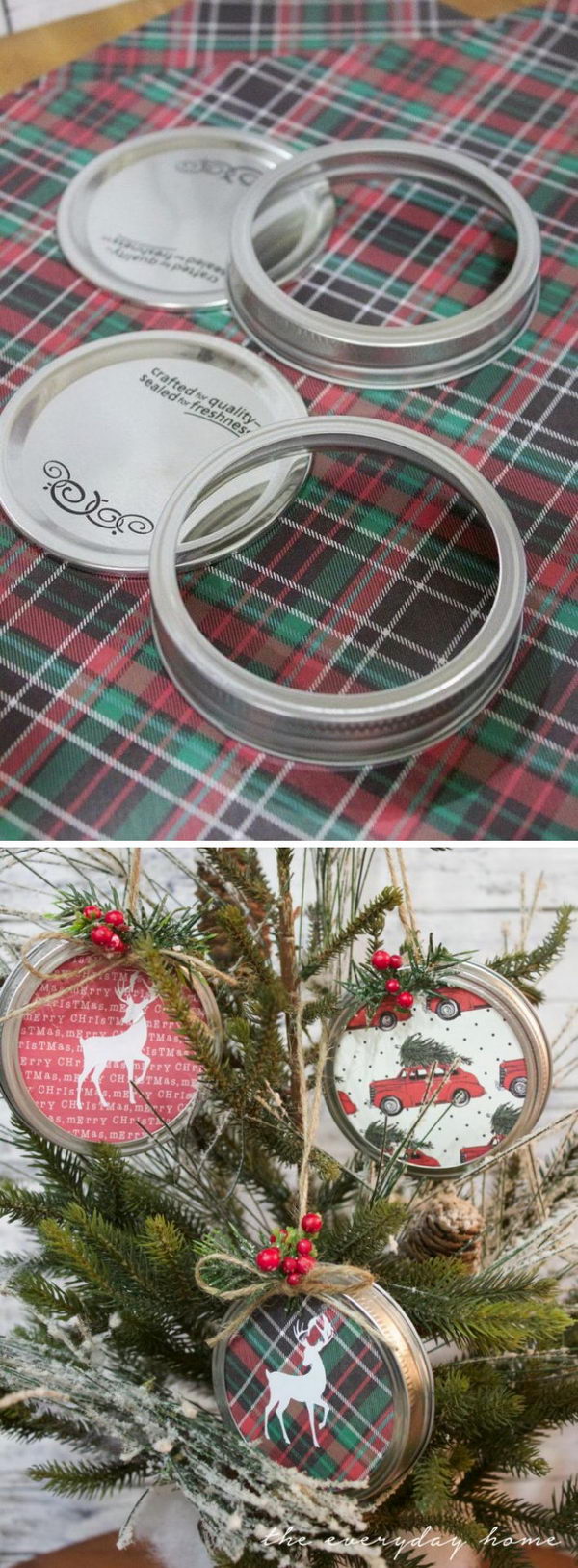 Plaid Reindeer Mason Jar Lid Ornament. 