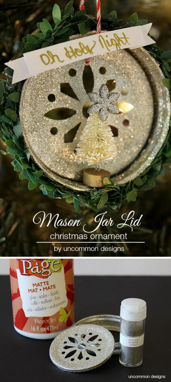 Glitter Mason Jar Lid Christmas Ornament. 