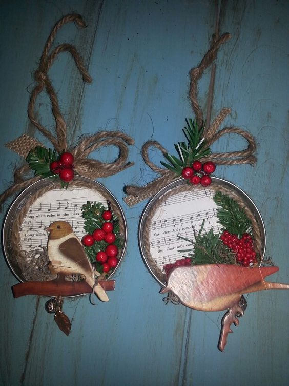 Twine Wrapped Jar Lid Ornaments. 