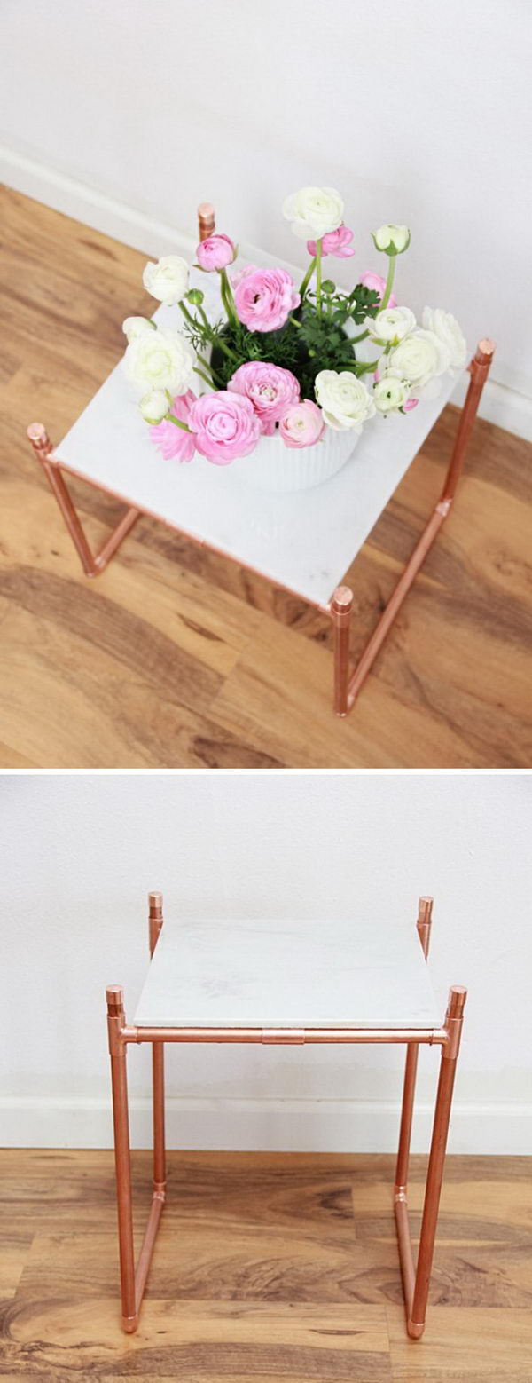 DIY Copper Pipe Marble Plant Stand. 