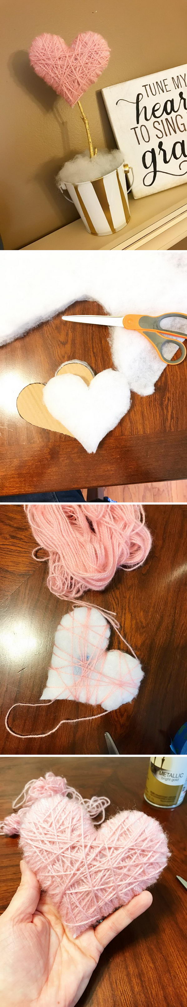 Pink Yarn Wrapped Heart Decoration. 