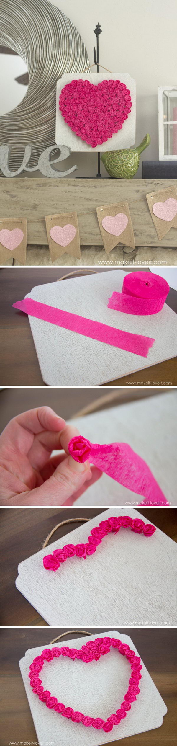 DIY Crepe Paper Rose Heart. 
