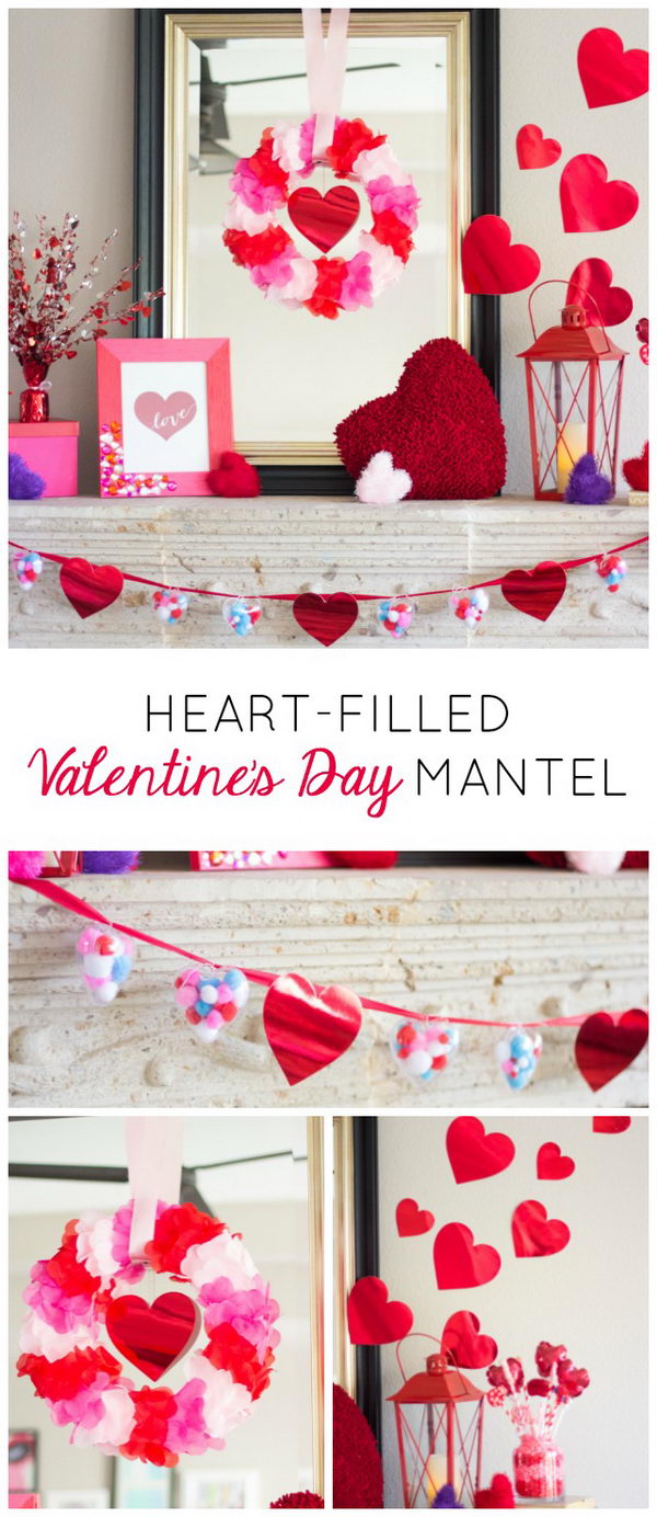 Heart-Filled Valentine's Day Mantel. 