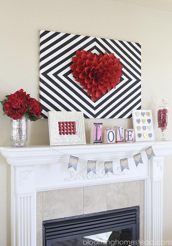 Black And White Canvas With The Red Paper Wreath In The Middle. 