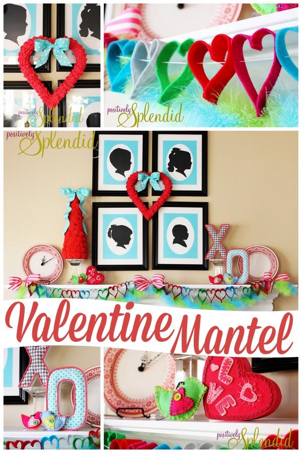 Adorable Valentine's Day Mantel In Bright Colors. 