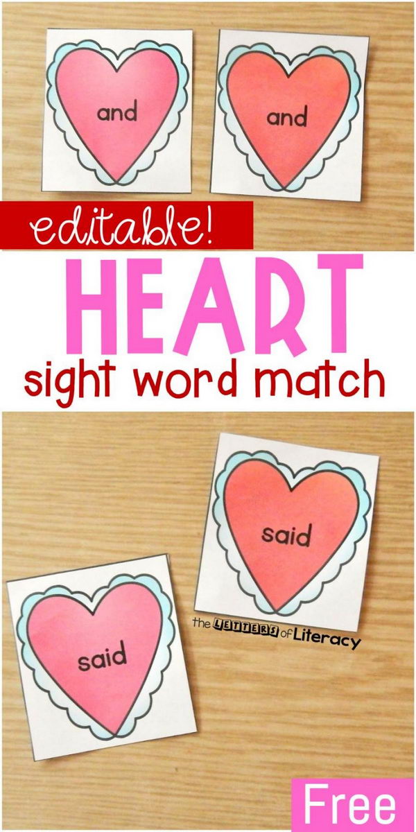 Heart Match Valentine's Day Sight Word Game. 
