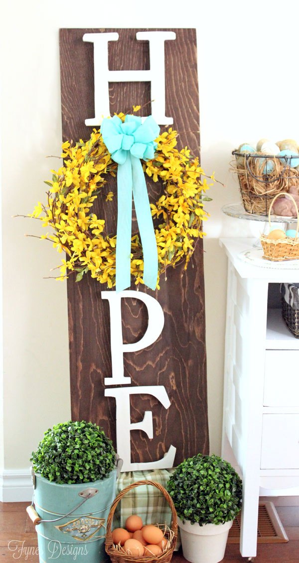 Wooden Hope Easter Wreath Sign. 