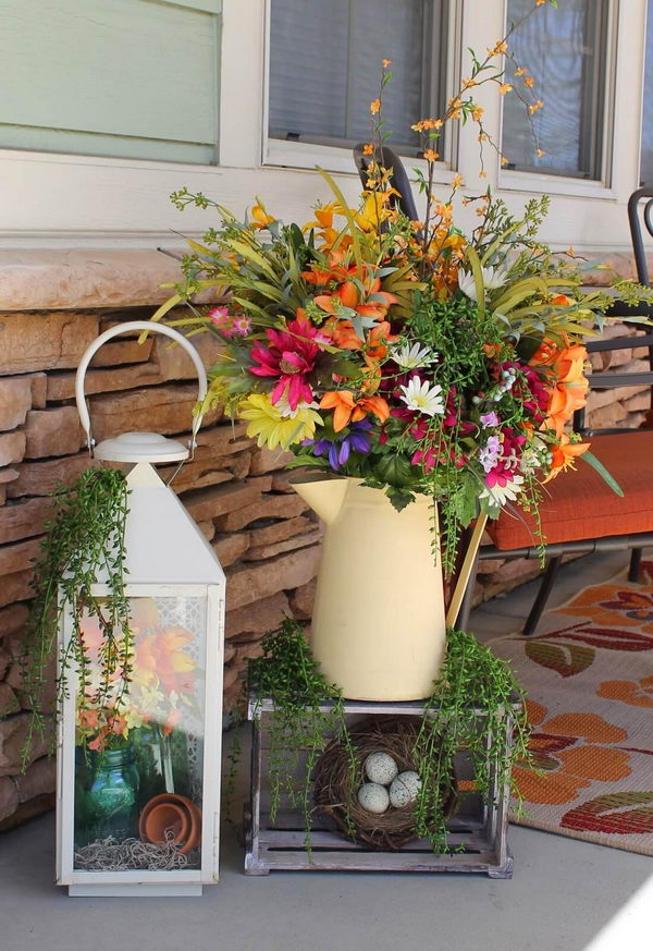 Watering Can and Lantern Floral Displaying. 