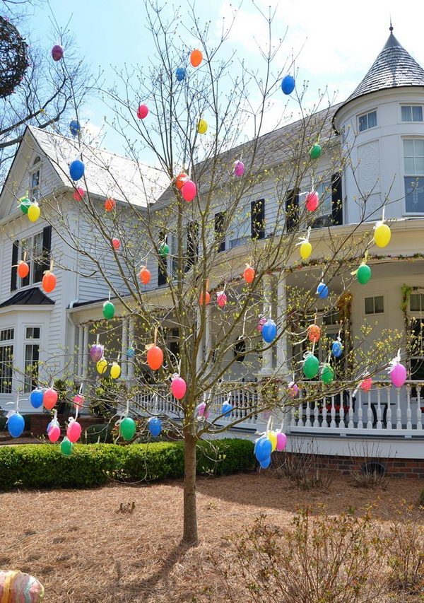 Colorful Easter Eggs Decorated Tree. 