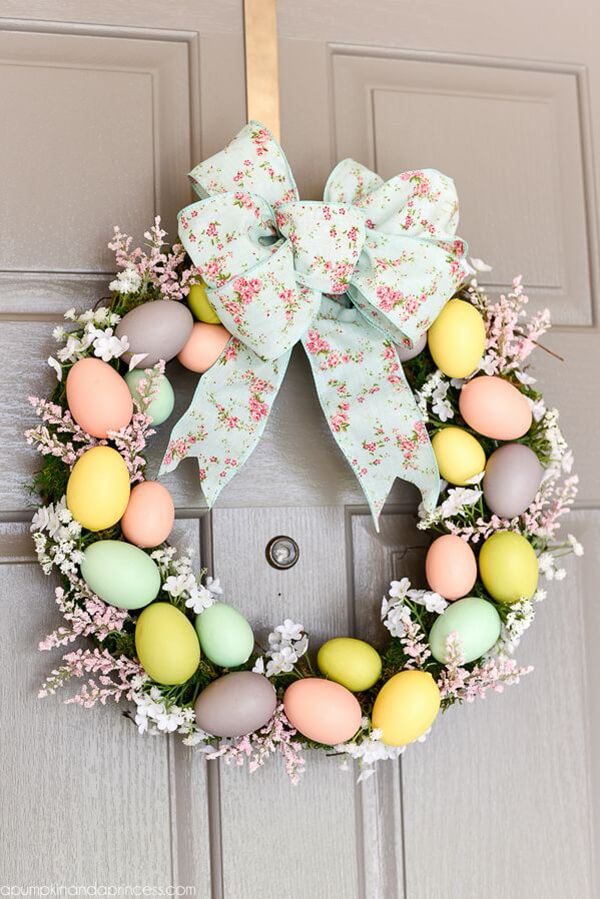 Pastel Egg Wreath with Bow. 
