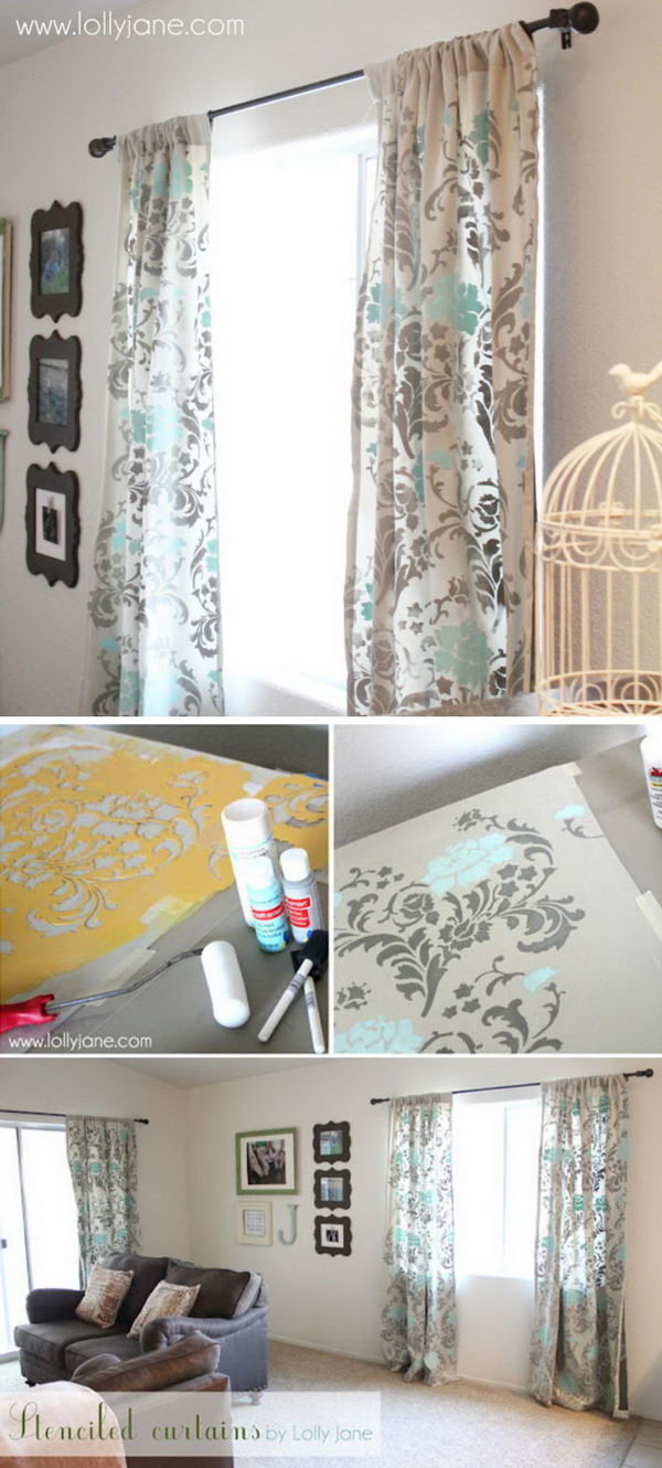 DIY Stenciled Curtains. 