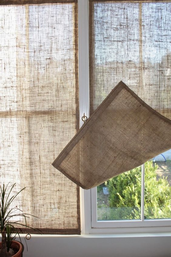 Simple Burlap Shades Window Treatment. 