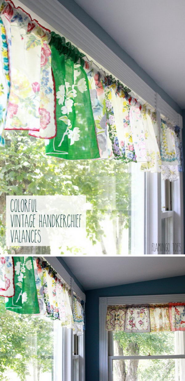 Colorful Vintage Handkerchief Valances. 