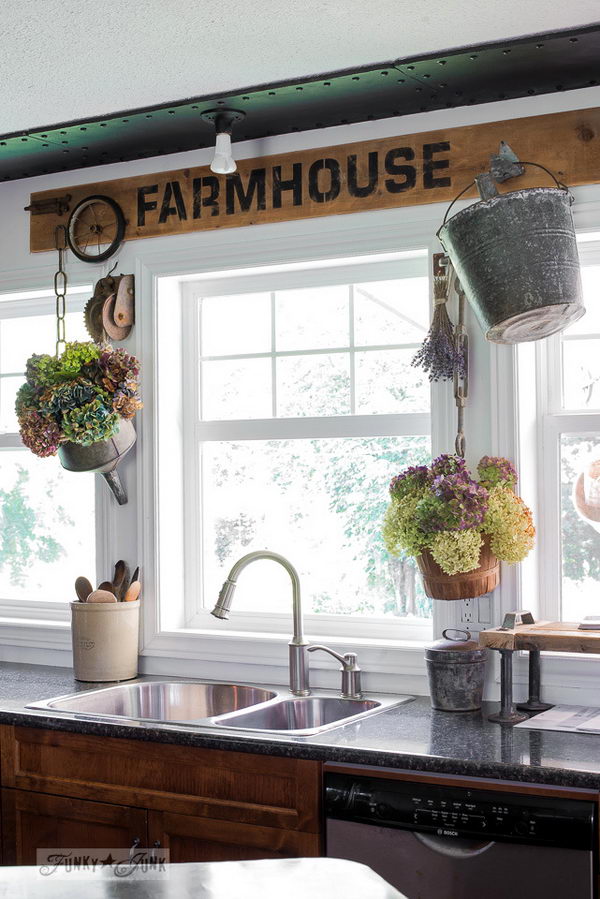 DIY Industrial Farmhouse Window Valance Sign. 