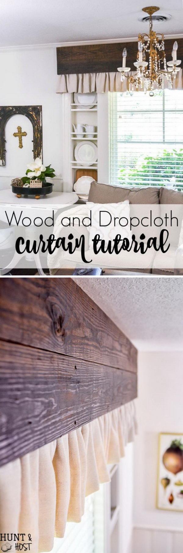 Wood and Dropcloth Curtains. 